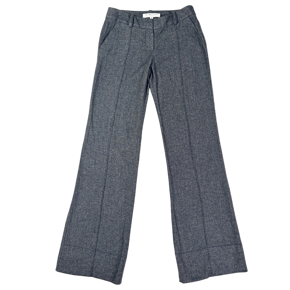Vintage Trina Turk Pants Womens 4 Tall 30x35 Wool Wide Leg Trousers Gray USA